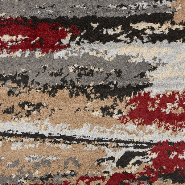 5' x 7' Red and Beige Abstract Striation Area Rug