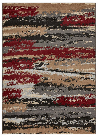 5' x 7' Red and Beige Abstract Striation Area Rug