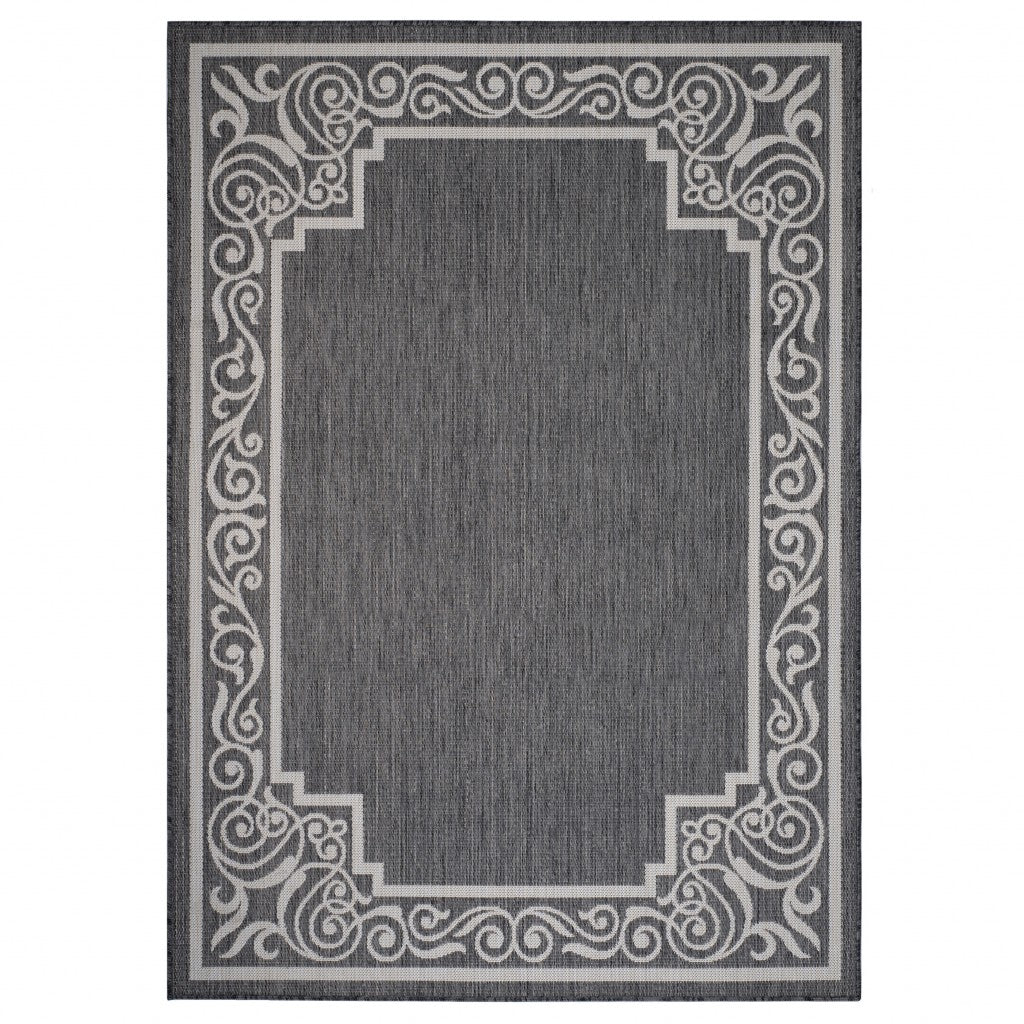 3’ x 5’ Gray Ornate Border Indoor Outdoor Area Rug