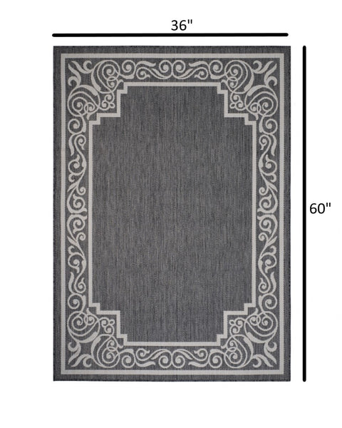 3’ x 5’ Gray Ornate Border Indoor Outdoor Area Rug