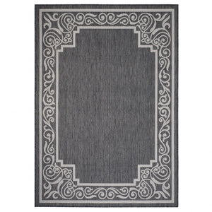 3’ x 5’ Gray Ornate Border Indoor Outdoor Area Rug