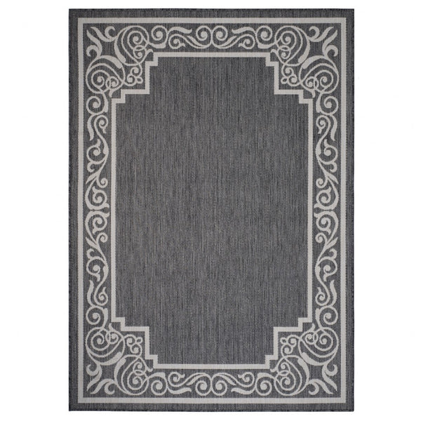 3’ x 5’ Gray Ornate Border Indoor Outdoor Area Rug