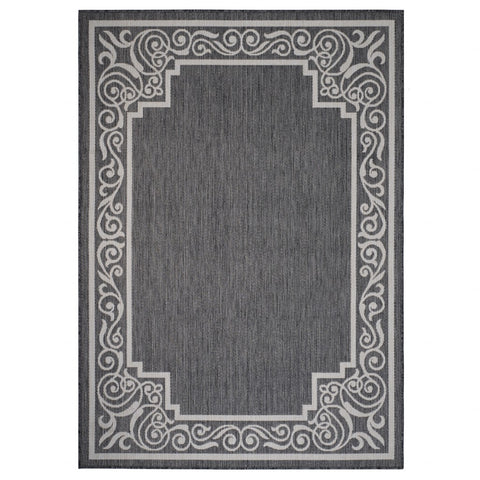 3’ x 5’ Gray Ornate Border Indoor Outdoor Area Rug