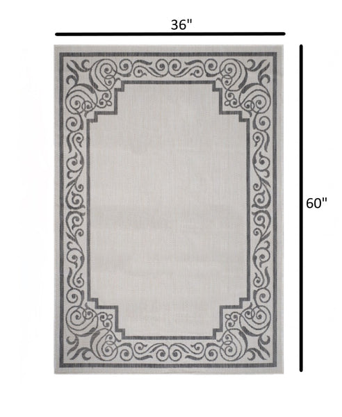 3’ x 5’ Gray Ornate Border Indoor Outdoor Area Rug