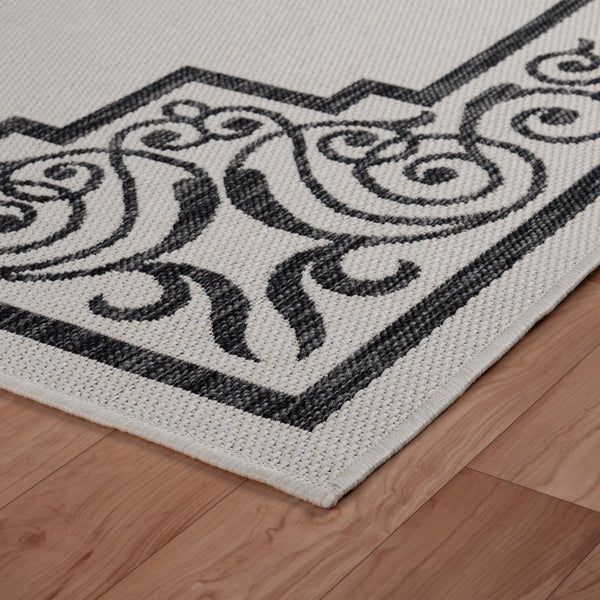 3’ x 5’ Gray Ornate Border Indoor Outdoor Area Rug