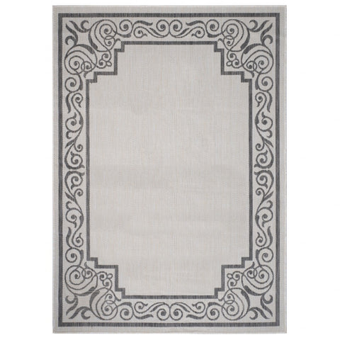 5’ x 7’ Gray Ornate Border Indoor Outdoor Area Rug