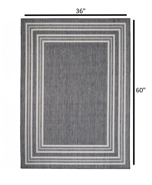 3’ x 5’ Gray Striped Border Indoor Outdoor Area Rug