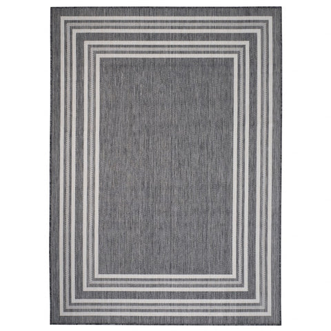 3’ x 5’ Gray Striped Border Indoor Outdoor Area Rug