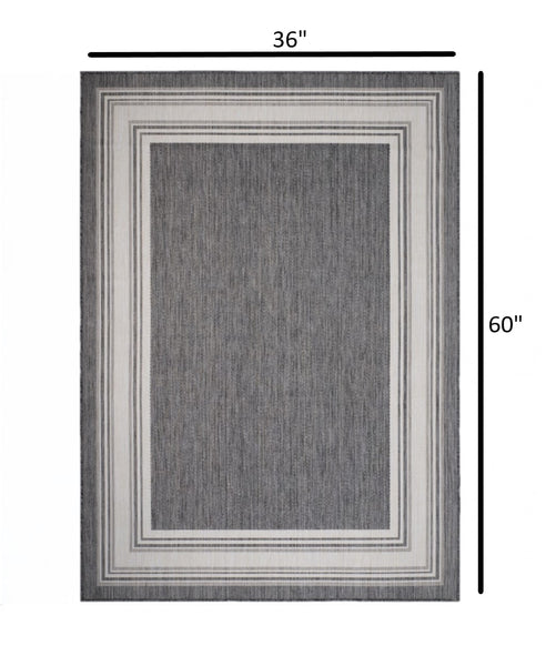 3’ x 5’ Gray Framed Indoor Outdoor Area Rug