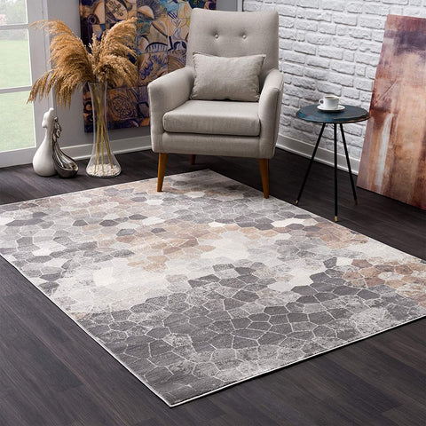 2’ x 10’ Beige Cobblestone Pattern Runner Rug