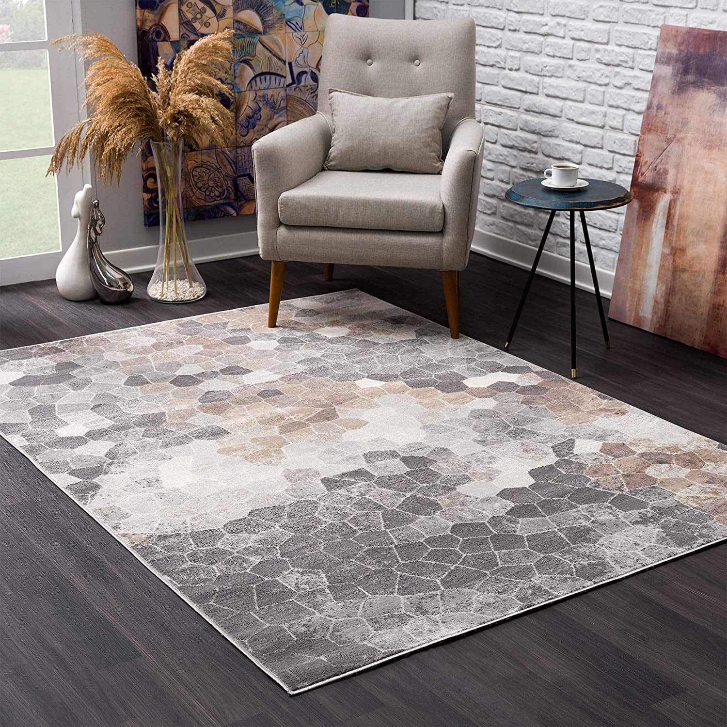 2’ x 8’ Beige Cobblestone Pattern Runner Rug