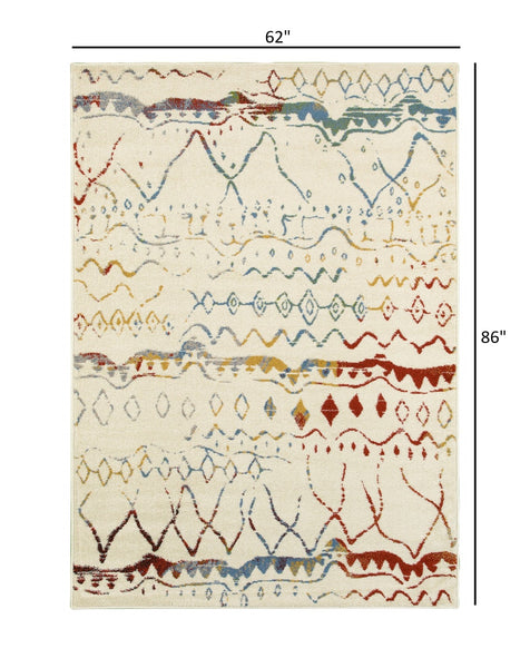 5’ x 7’ Cream Abstract Berber Pattern Area Rug