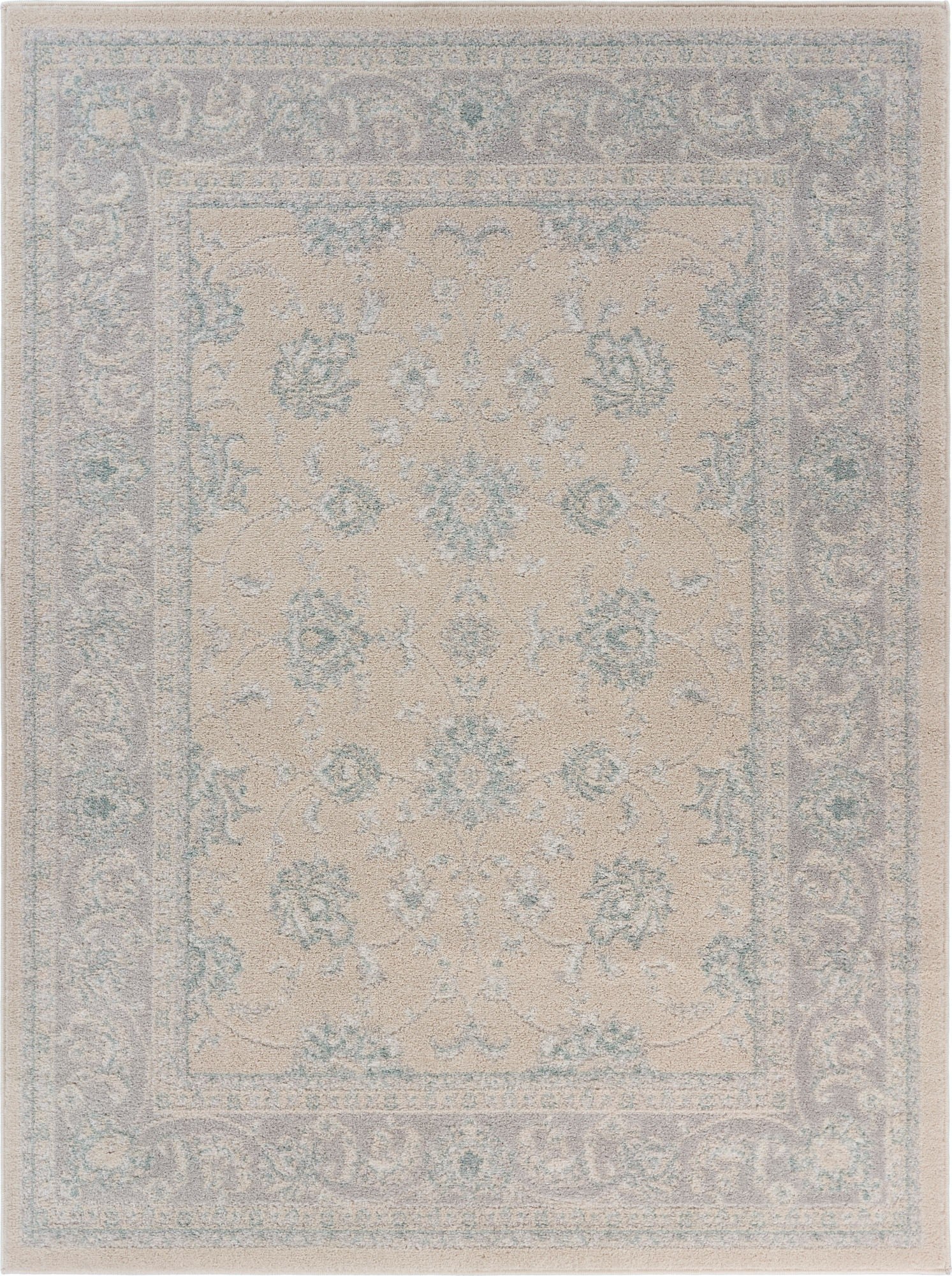 5’ x 7’ Blue and Beige Ornate Bordered Area Rug