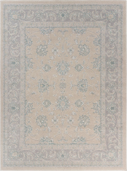 5’ x 7’ Blue and Beige Ornate Bordered Area Rug