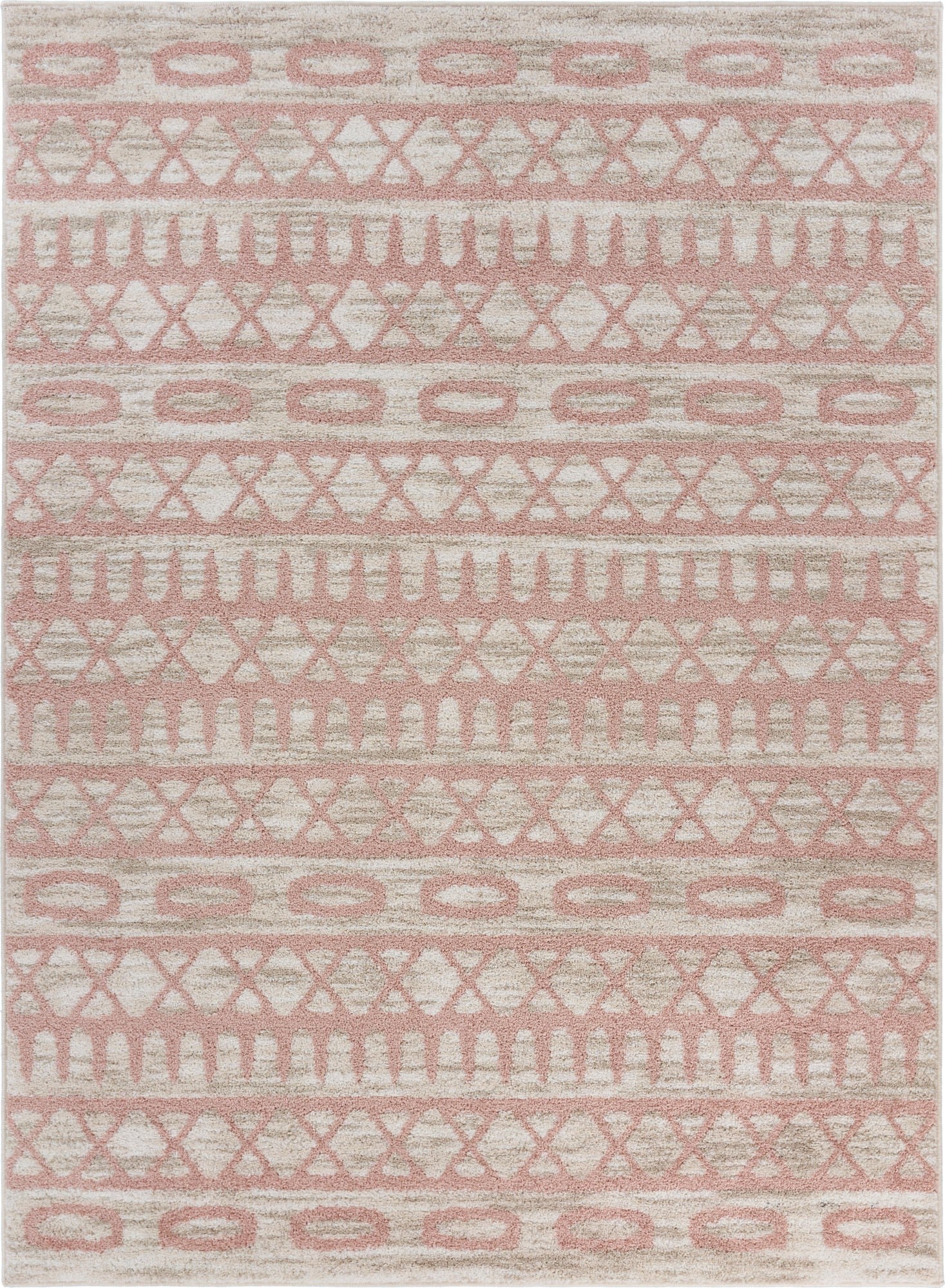 5’ x 7’ Blush and Beige Geometric Striped Area Rug