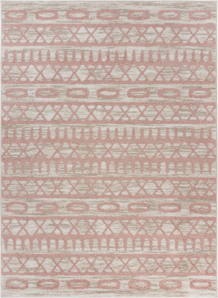 5’ x 7’ Blush and Beige Geometric Striped Area Rug