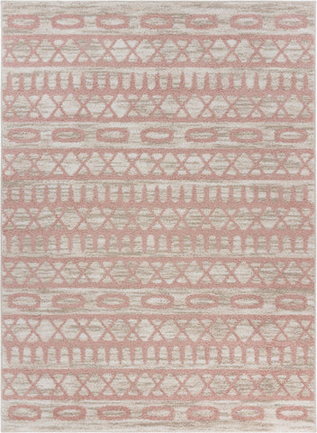 5’ x 7’ Blush and Beige Geometric Striped Area Rug