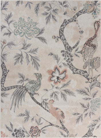 5’ x 7’ Soft Beige Birds and Trees Area Rug