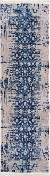 2’ x 8’ Navy Blue Faded Floral Motif Runner Rug