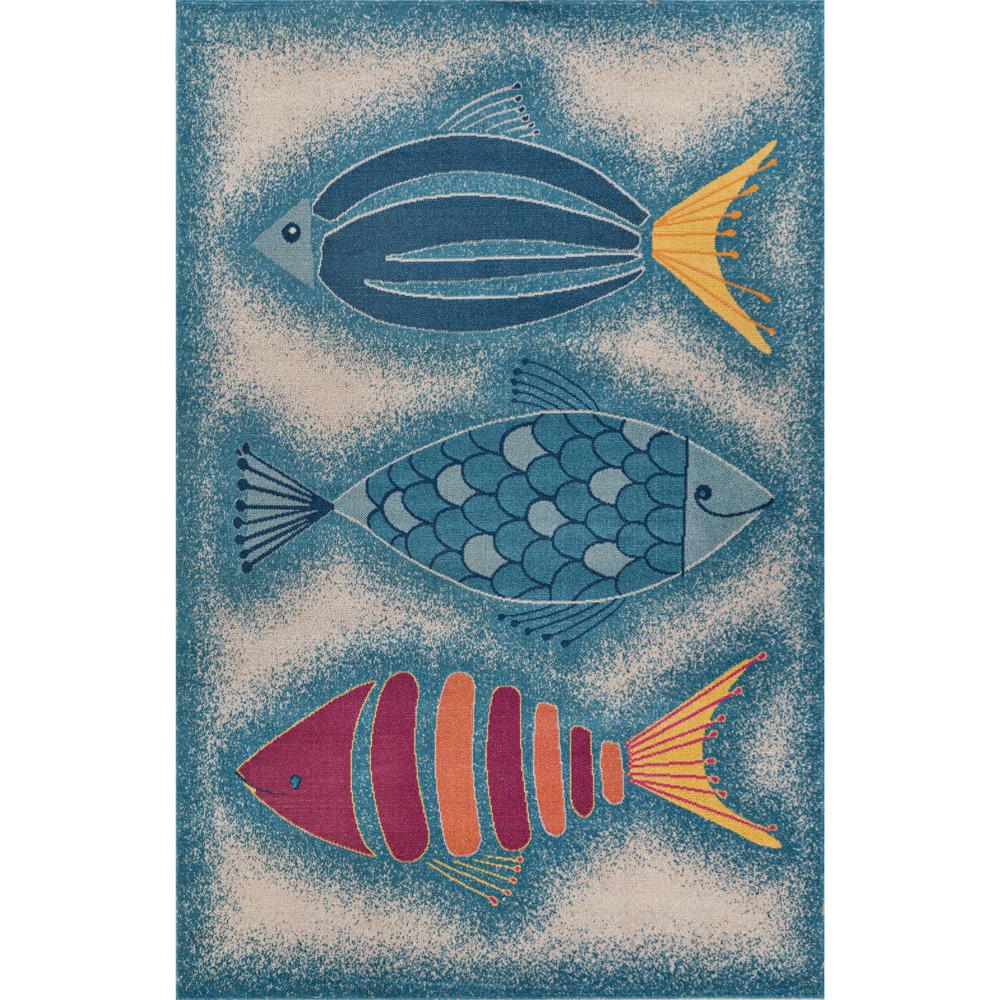 5’ x 8’ Blue Triple Fish Indoor Outdoor Area Rug