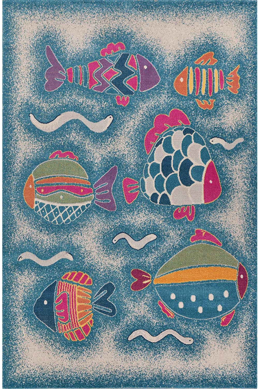 2’ x 3’ Blue Playful Fish Indoor Outdoor Scatter Rug