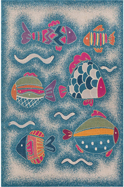 2’ x 3’ Blue Playful Fish Indoor Outdoor Scatter Rug