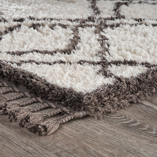 5’ x 7’ Cream and Gray Geometric Fringe Area Rug