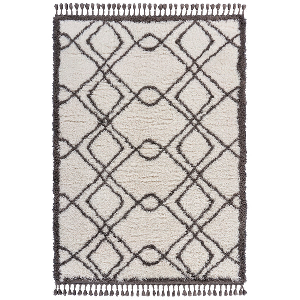 5’ x 7’ Cream and Gray Geometric Fringe Area Rug