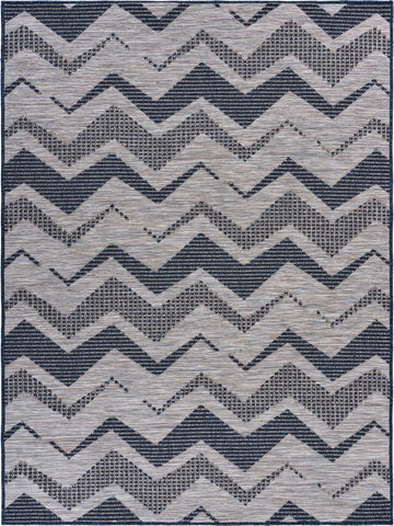 5’ x 7’ Navy Zig Zag Indoor Outdoor Area Rug