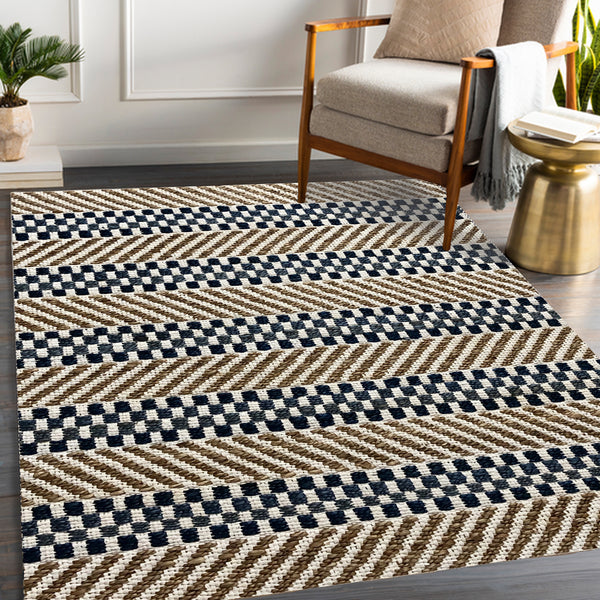 5’ x 7’ Brown and Navy Striped Area Rug