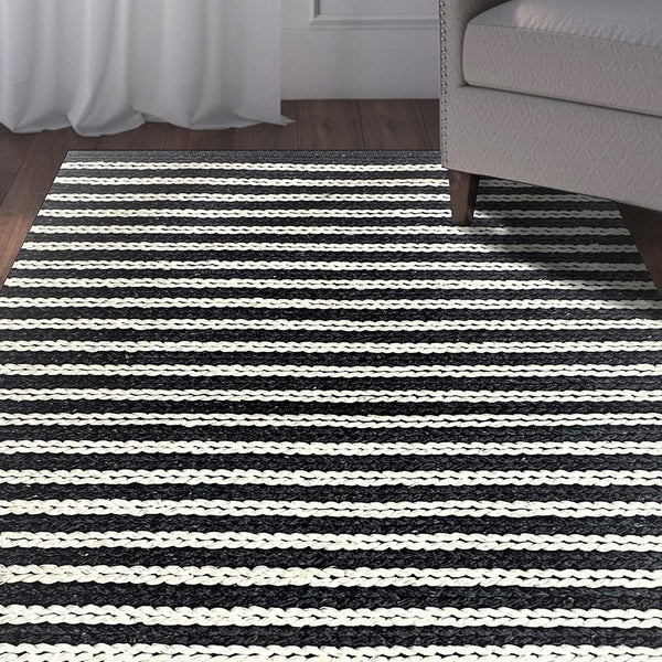 5’ x 7’ Black and White Classic Striped Area Rug