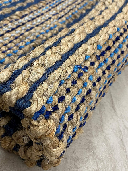 3’ x 4’ Navy and Tan Braided Jute Area Rug