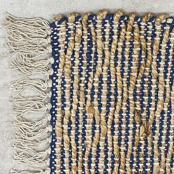 2’ x 4’ Navy and Tan Lattice Fringed Area Rug