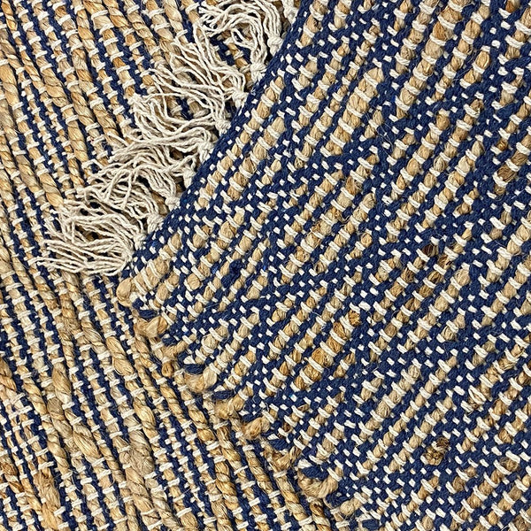 2’ x 4’ Navy and Tan Lattice Fringed Area Rug