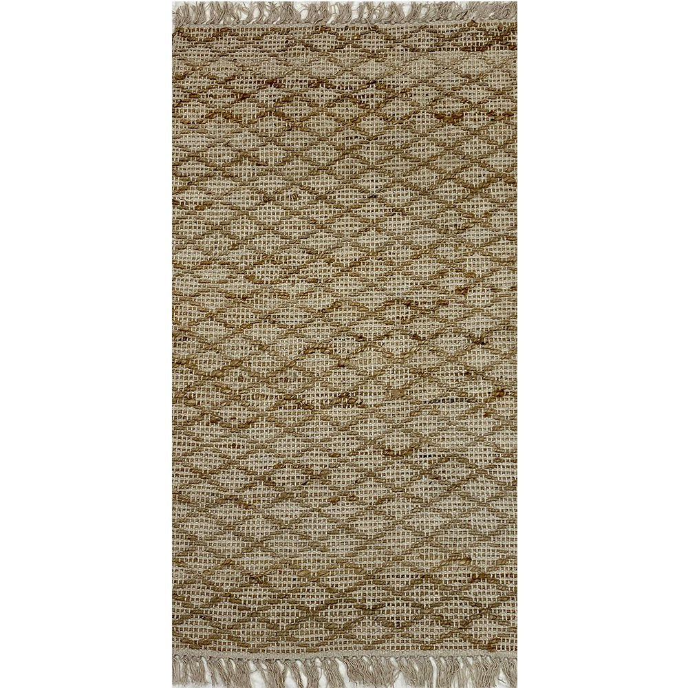 2’ x 4’ Tan Lattice Fringed Area Rug