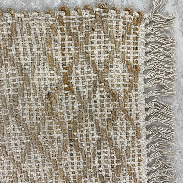 2’ x 4’ Tan Lattice Fringed Area Rug