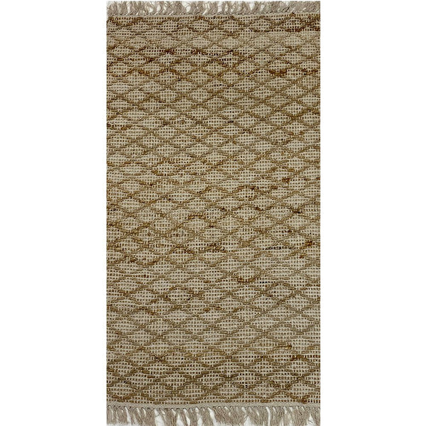 2’ x 4’ Tan Lattice Fringed Area Rug