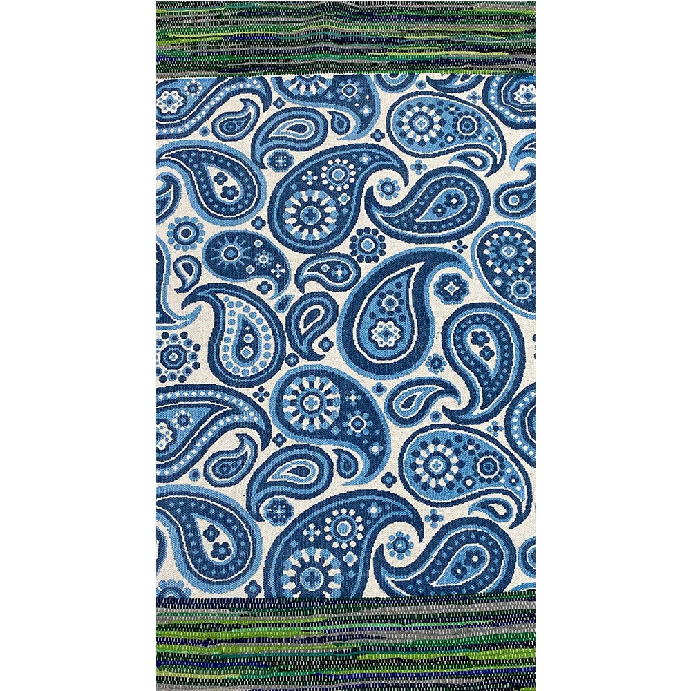 3’ x 5’ Blue and Green Paisley Chindi Area Rug