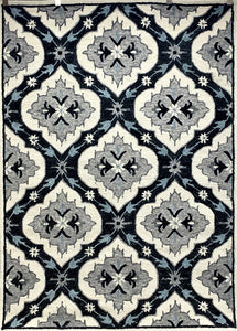 5’ x 7’ Black and Cream Floral Trellis Area Rug