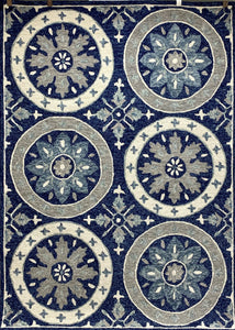 5’ x 7’ Blue and Cream Floral Wheel Area Rug