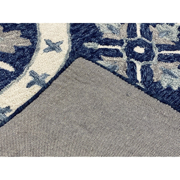 5’ x 7’ Blue and Cream Floral Wheel Area Rug