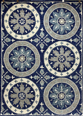 5’ x 7’ Blue and Cream Floral Wheel Area Rug