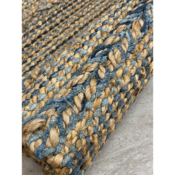 2’ x 3’ Blue and Tan Braided Stripe Scatter Rug