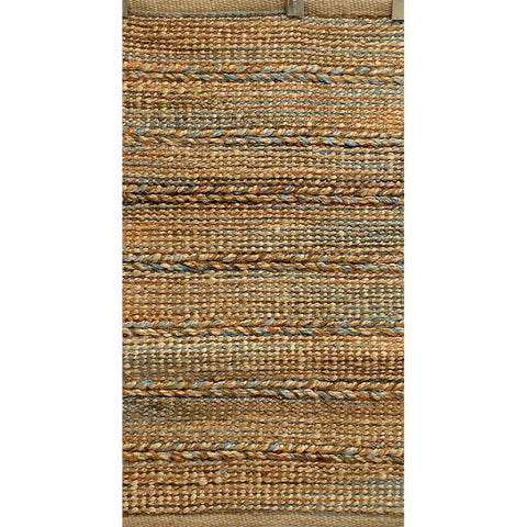 2’ x 3’ Seafoam and Tan Braided Stripe Scatter Rug