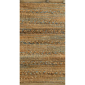 2’ x 5’ Seafoam and Tan Braided Stripe Area Rug