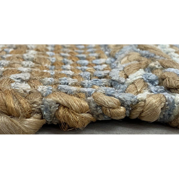 2’ x 5’ Soft Blue and Tan Braided Stripe Area Rug