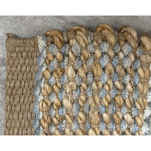 2’ x 5’ Soft Blue and Tan Braided Stripe Area Rug