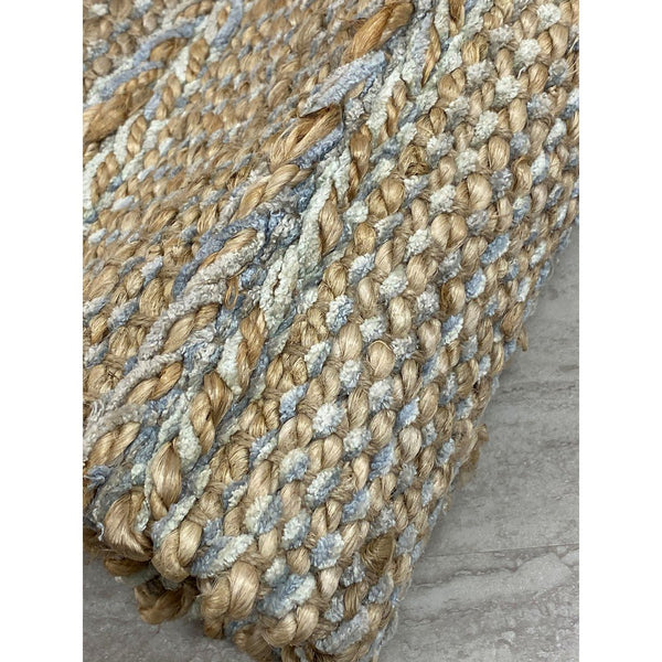 3’ x 4’ Soft Blue and Tan Braided Stripe Area Rug