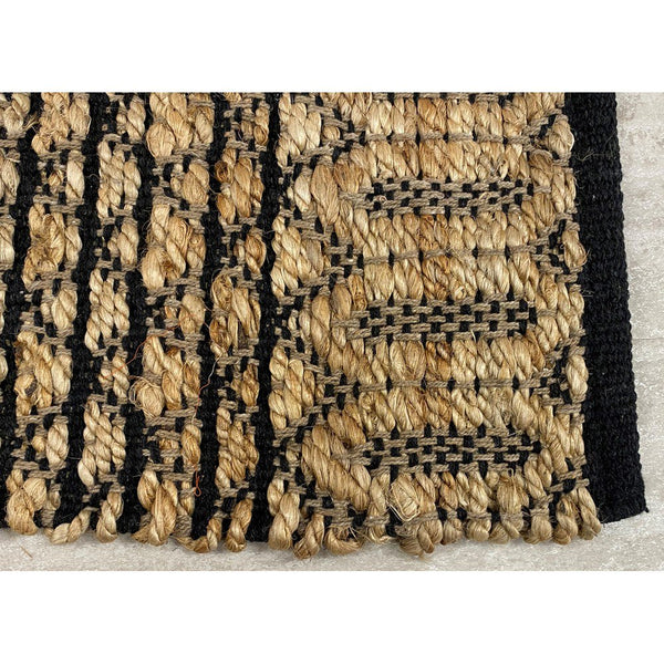 2’ x 5’ Tan and Black Ornate Geometric Area Rug