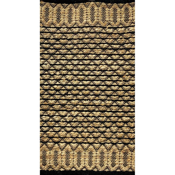 2’ x 5’ Tan and Black Ornate Geometric Area Rug